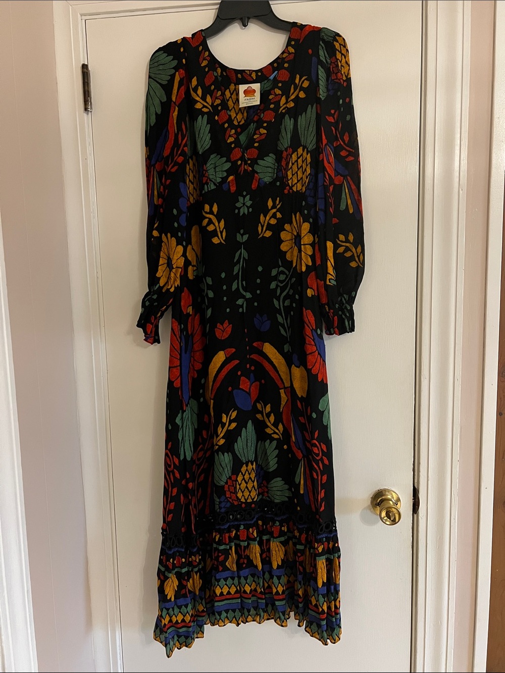 FARM Rio Black Maxi Dress with Multicolor Floral and Pineapple Print